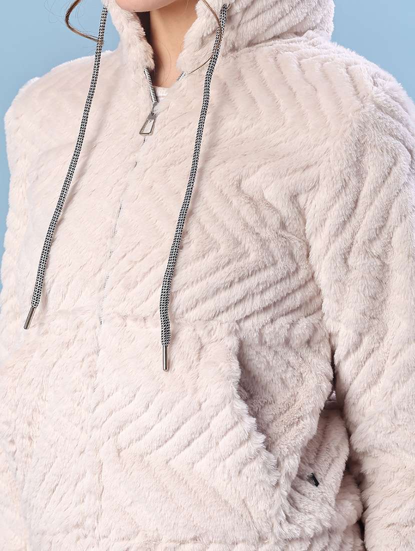 women solid long sleeve hooded sweatshirt - 22171042 -  Standard Image - 5