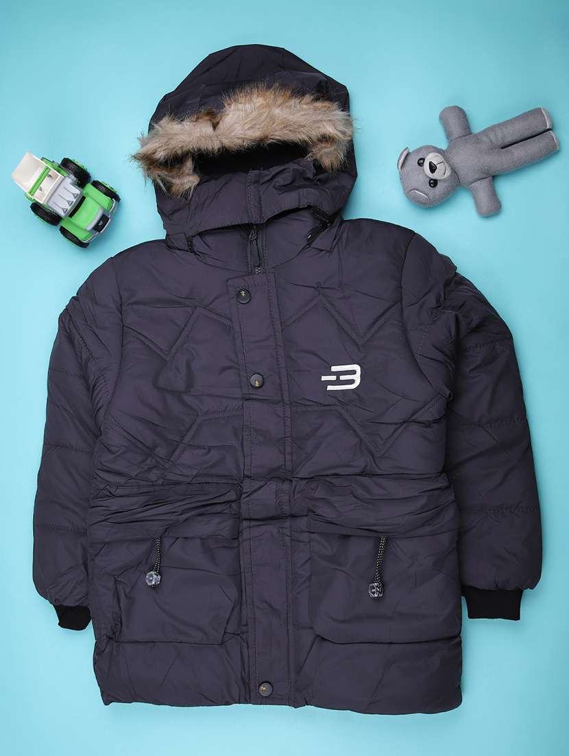 girls solid long sleeve hooded quilted jacket