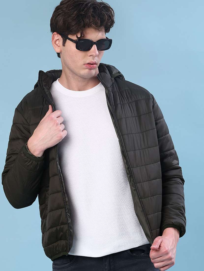 men solid long sleeve lightweight puffer jacket