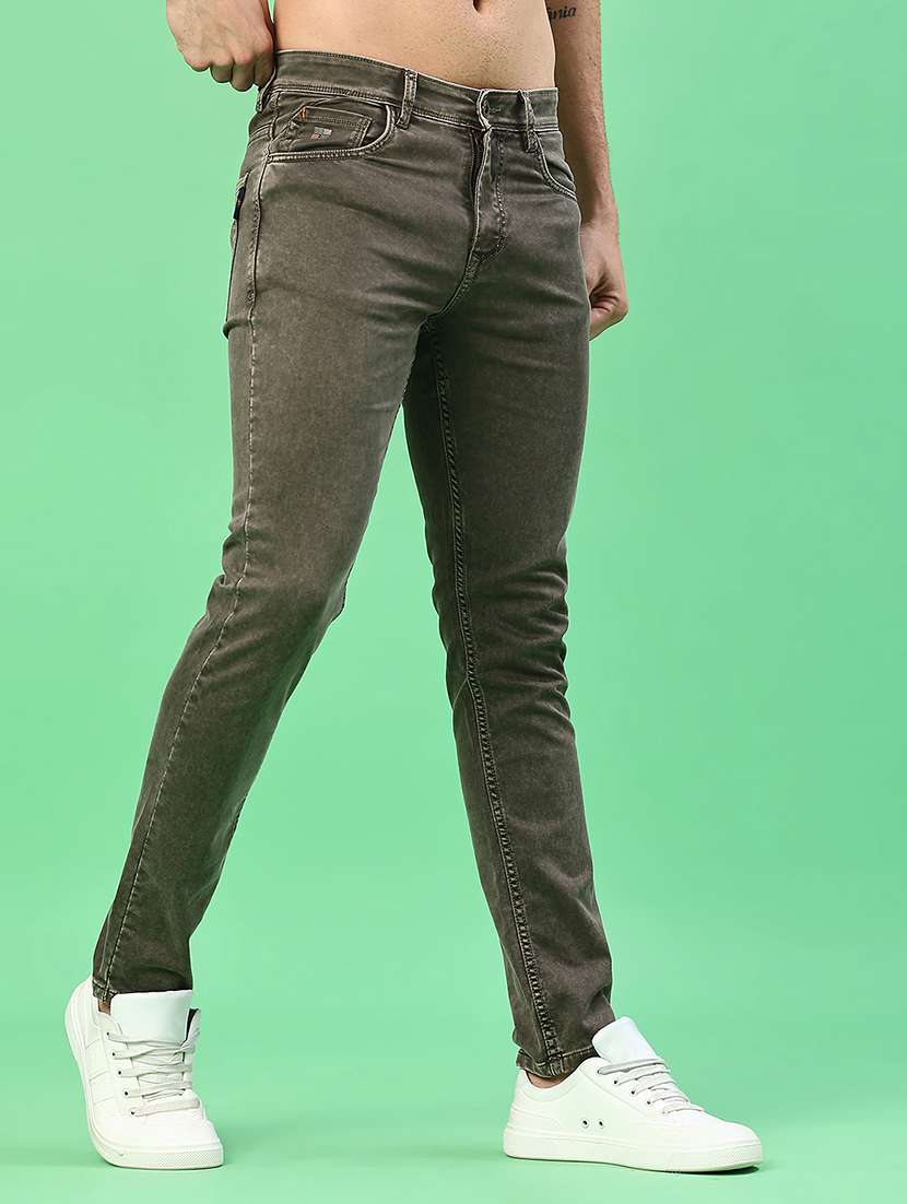 men plain mid rise full length jeans