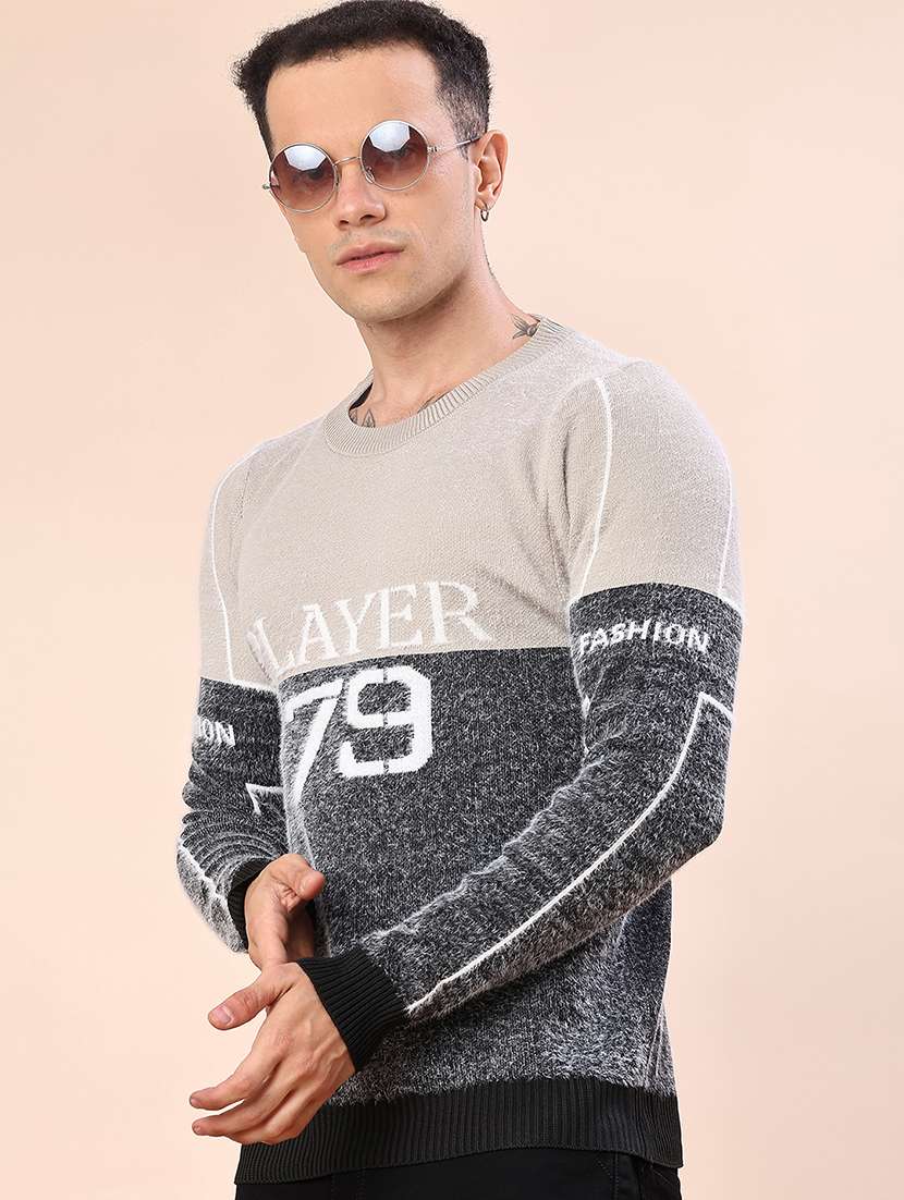 men self design long sleeve regular fit pullover 