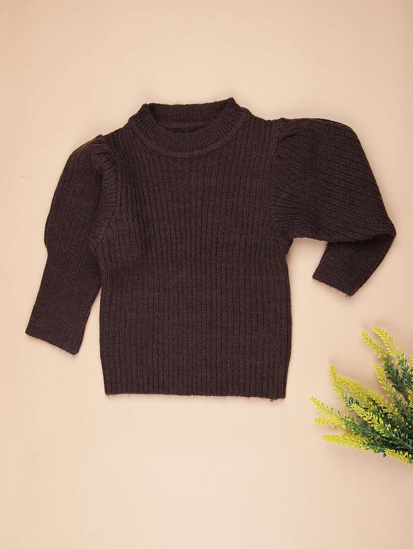 girls self designed puff sleeve sweater
