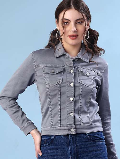 women solid long sleeve denim jacket - 22171191 -  Standard Image - 0