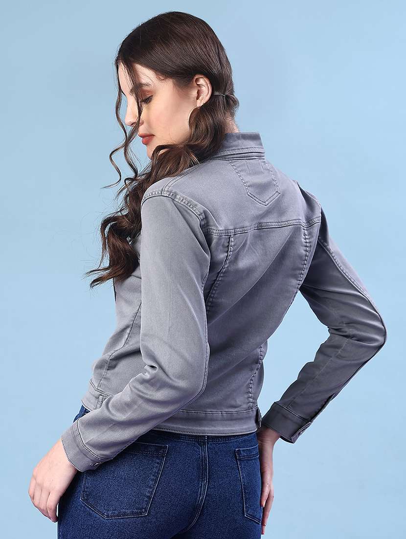 women solid long sleeve denim jacket - 22171191 -  Standard Image - 3