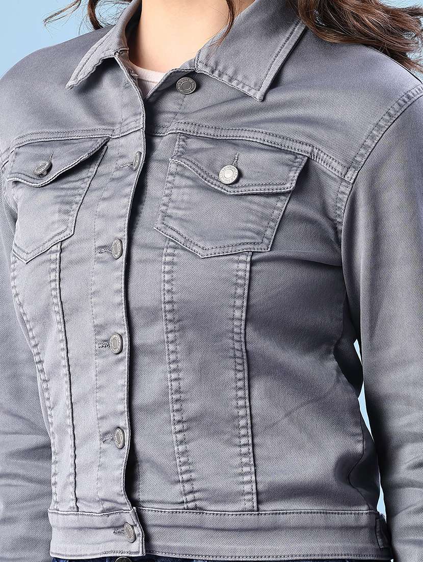 women solid long sleeve denim jacket - 22171191 -  Standard Image - 5