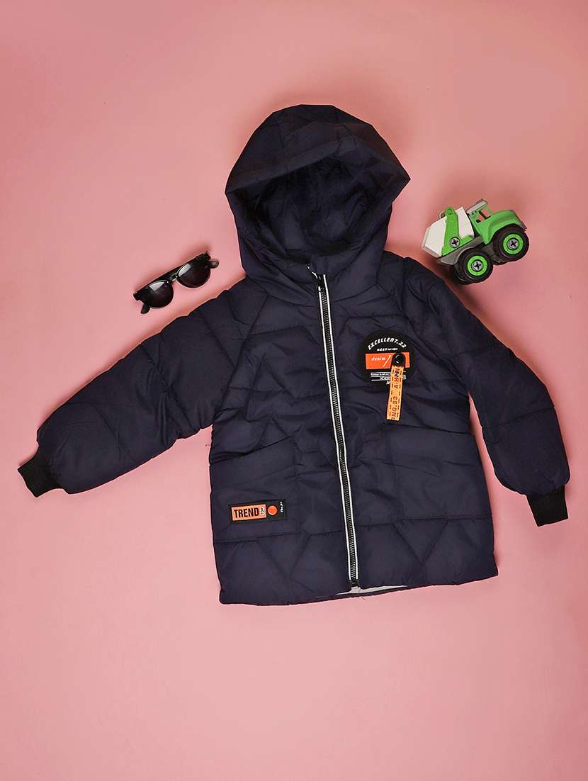 kids solid long sleeve hooded quilted jacket