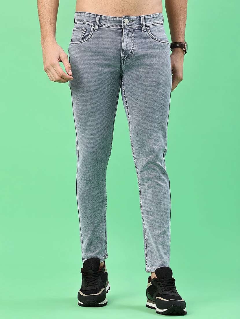 men plain mid rise full length jeans