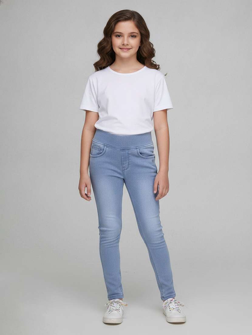 girls solid mid rise slim fit jean