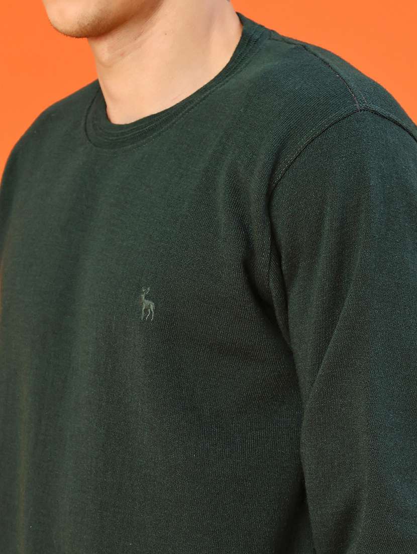 bottle green cotton blend pullover - 22171357 -  Standard Image - 5