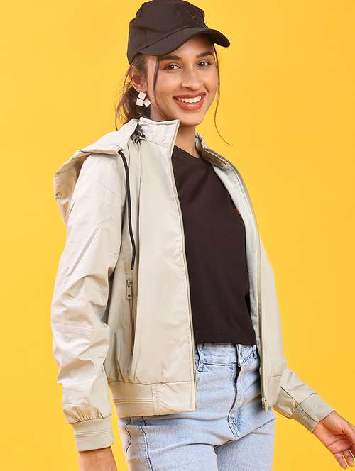 women solid long sleeve hooded bomber jacket - 22171443 -  Standard Image - 0