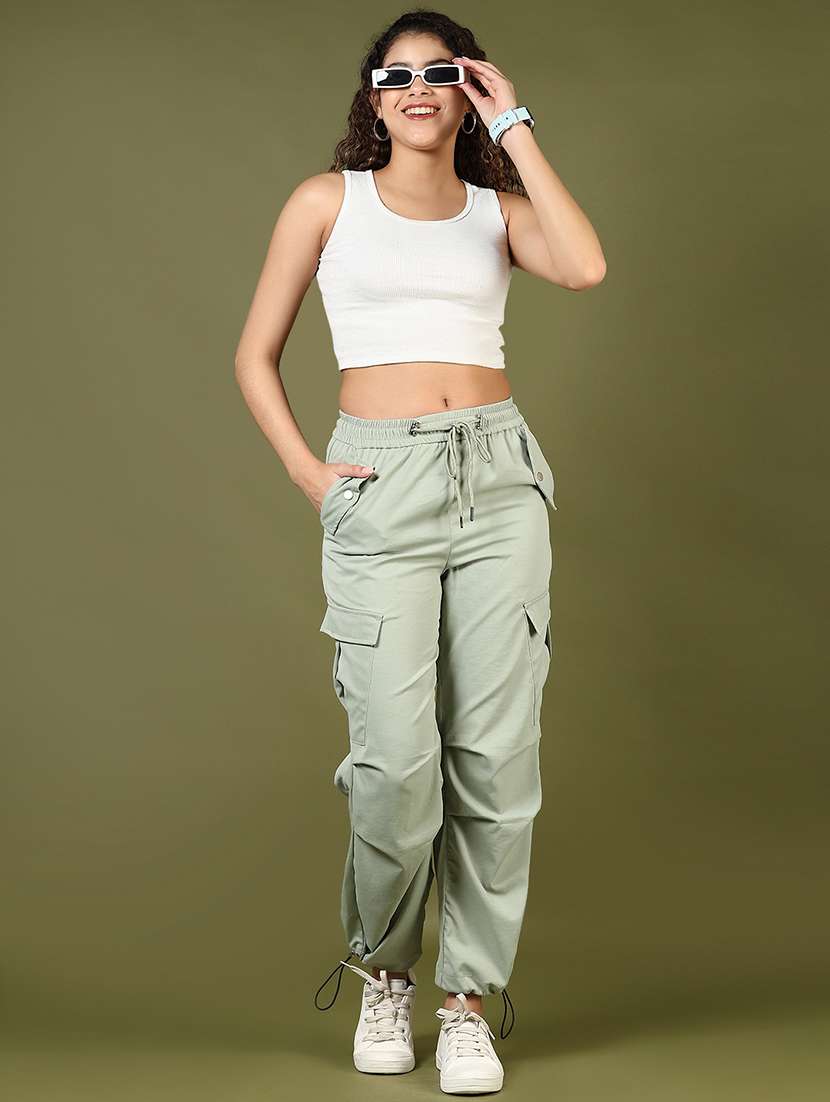 women solid mid rise regular fit cargo - 22171465 -  Standard Image - 3