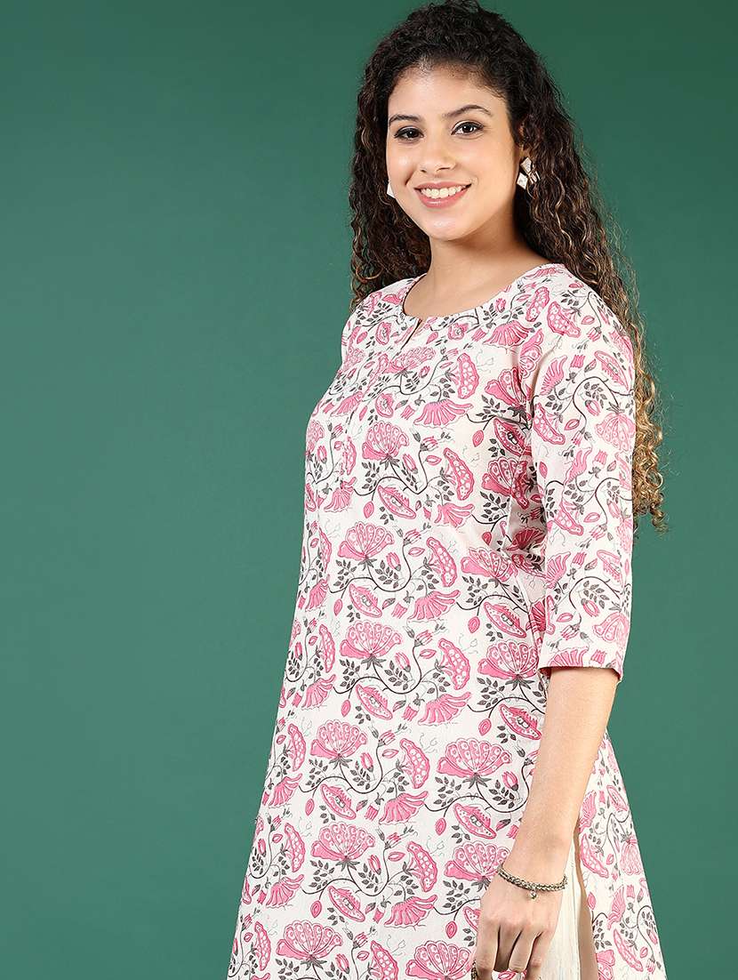 women floral three quarter sleeve kurta palazzo set - 22171467 -  Standard Image - 3