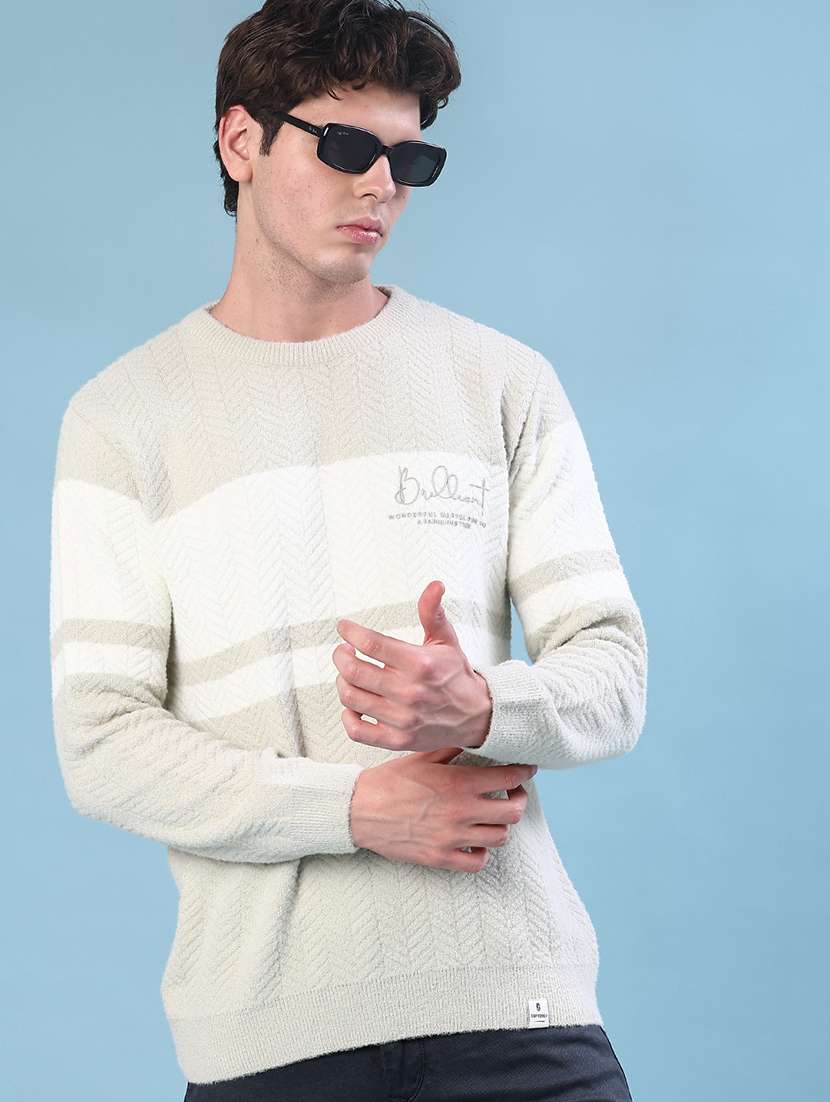 men self design long sleeve regular fit pullover 