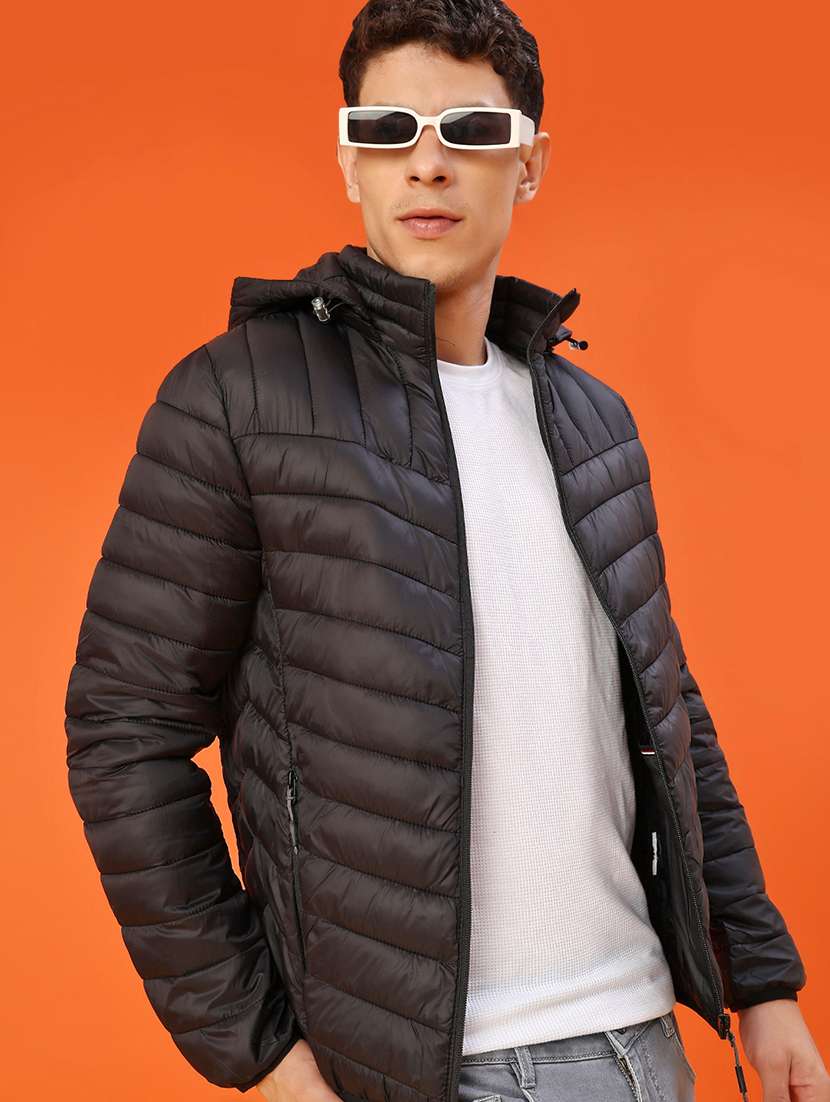 men solid long sleeve lightweight puffer jacket