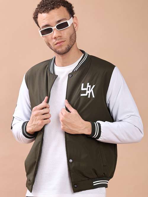 men color block henley neck varsity jacket - 22171587 -  Standard Image - 0