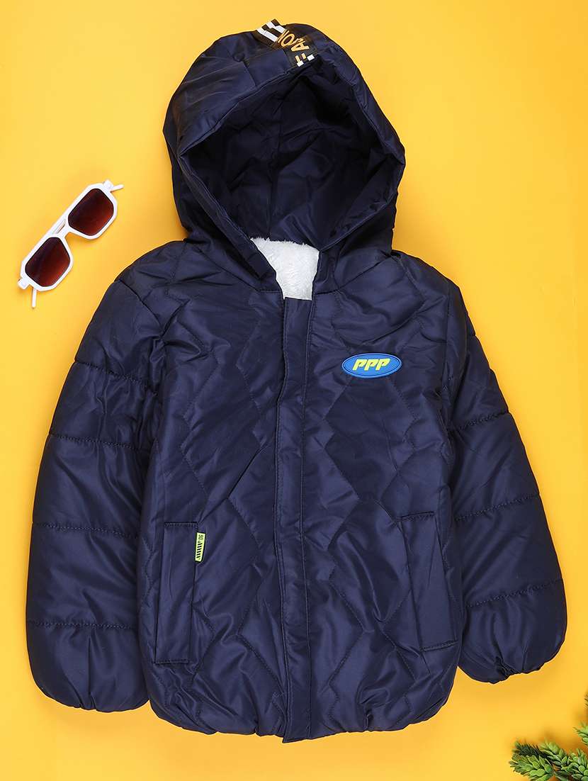 kids solid long sleeve hooded quilted jacket