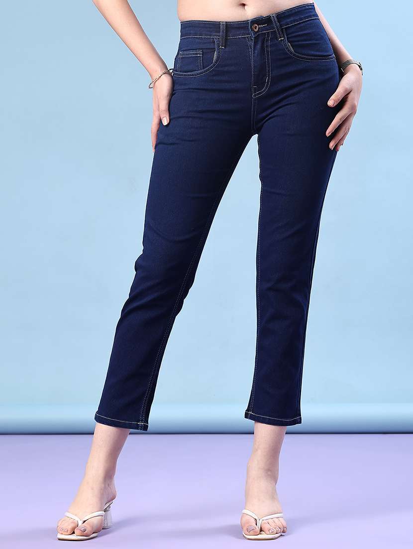 women solid mid rise slim jean