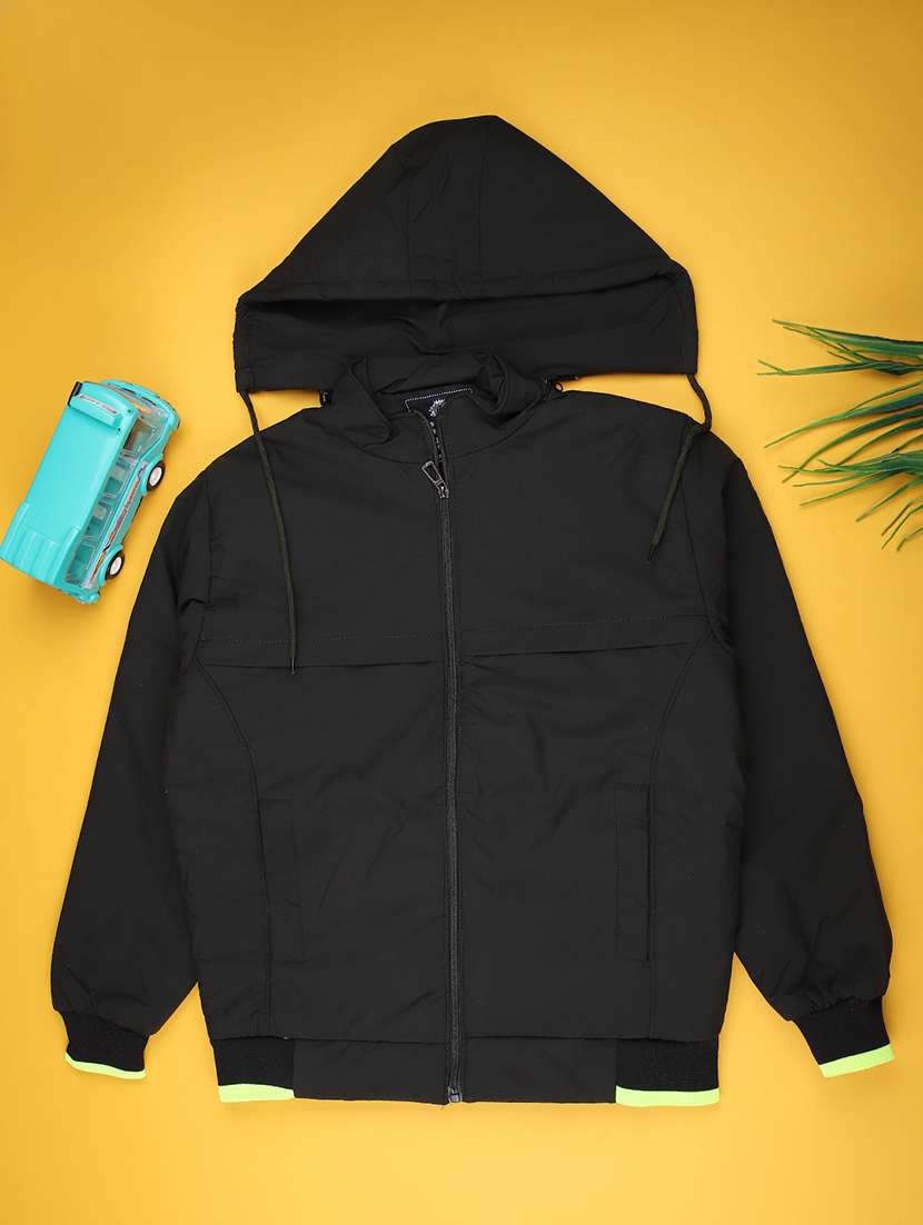 boys solid long sleeve hooded jacket