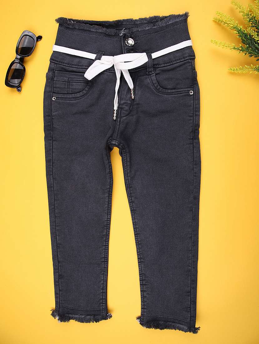 girls solid mid rise jeans