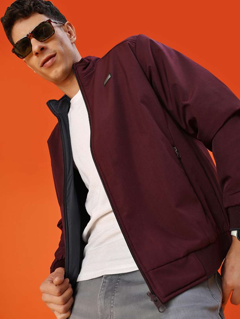 men solid long sleeve reversible bomber jacket