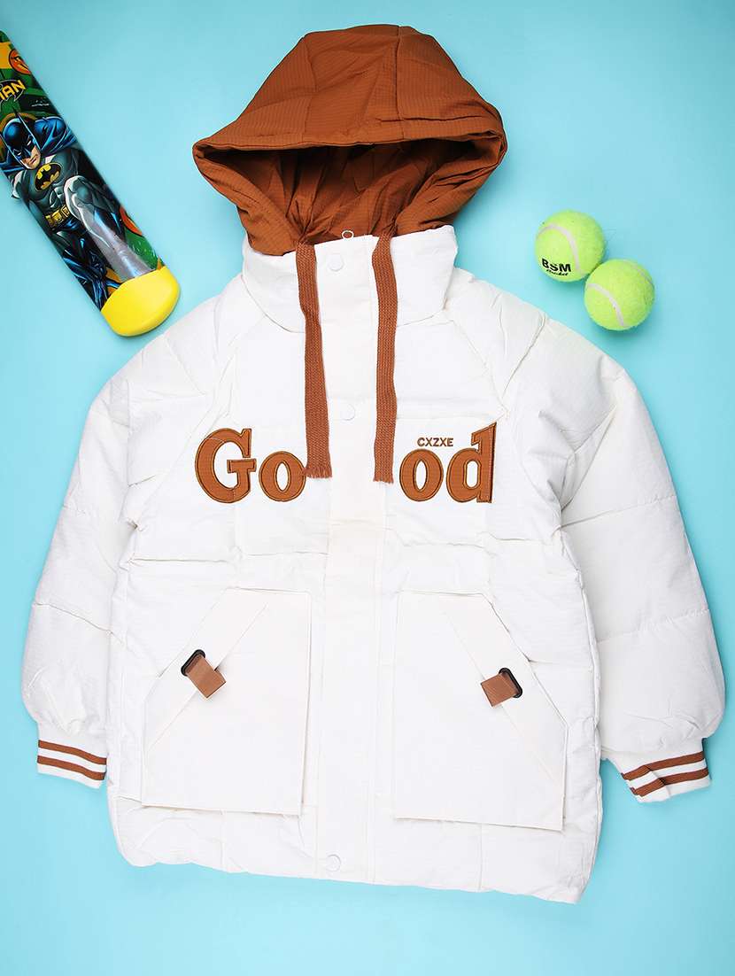 girls solid long sleeve hooded quilted jacket