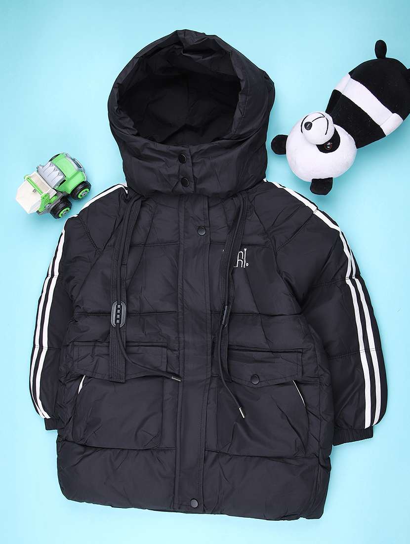 girls solid long sleeve hooded quilted jacket