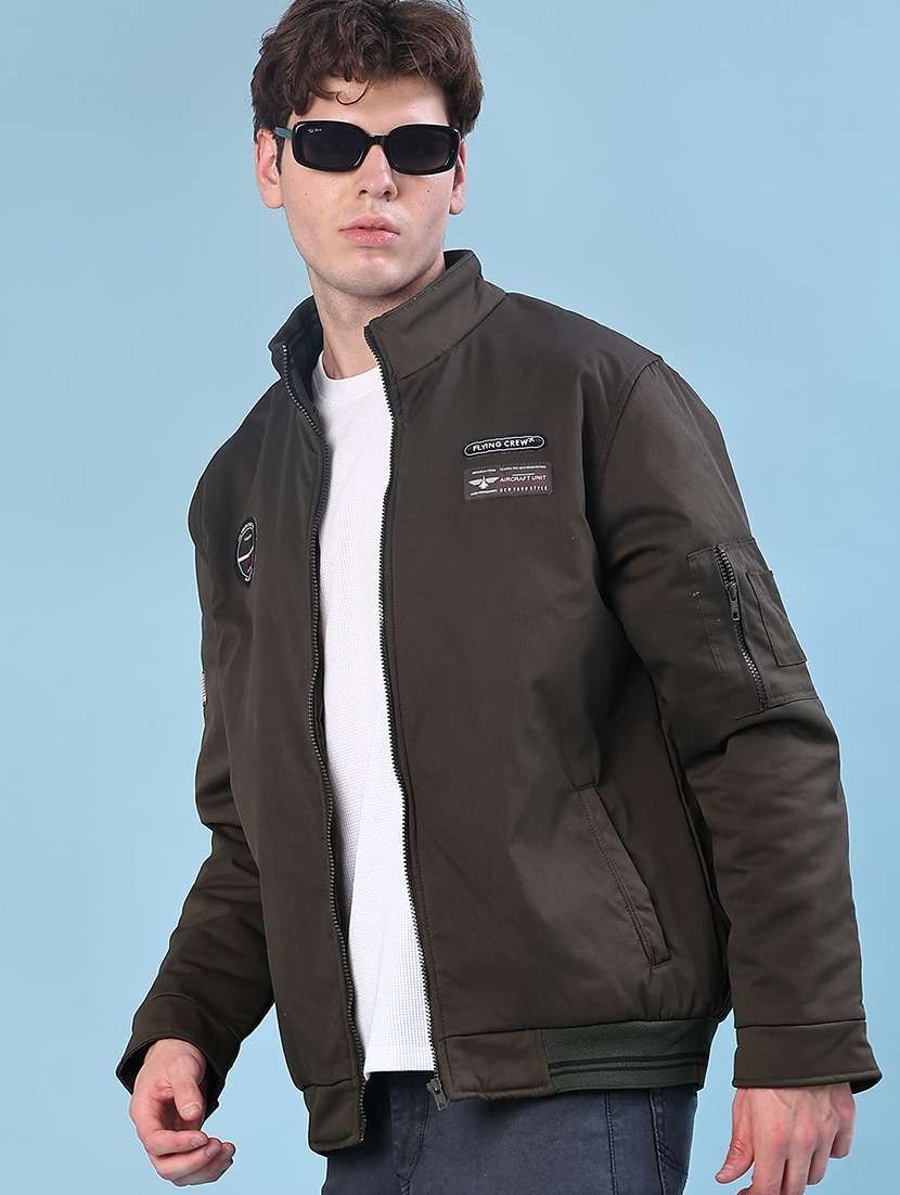 men solid long sleeve lightweight bomber jacket