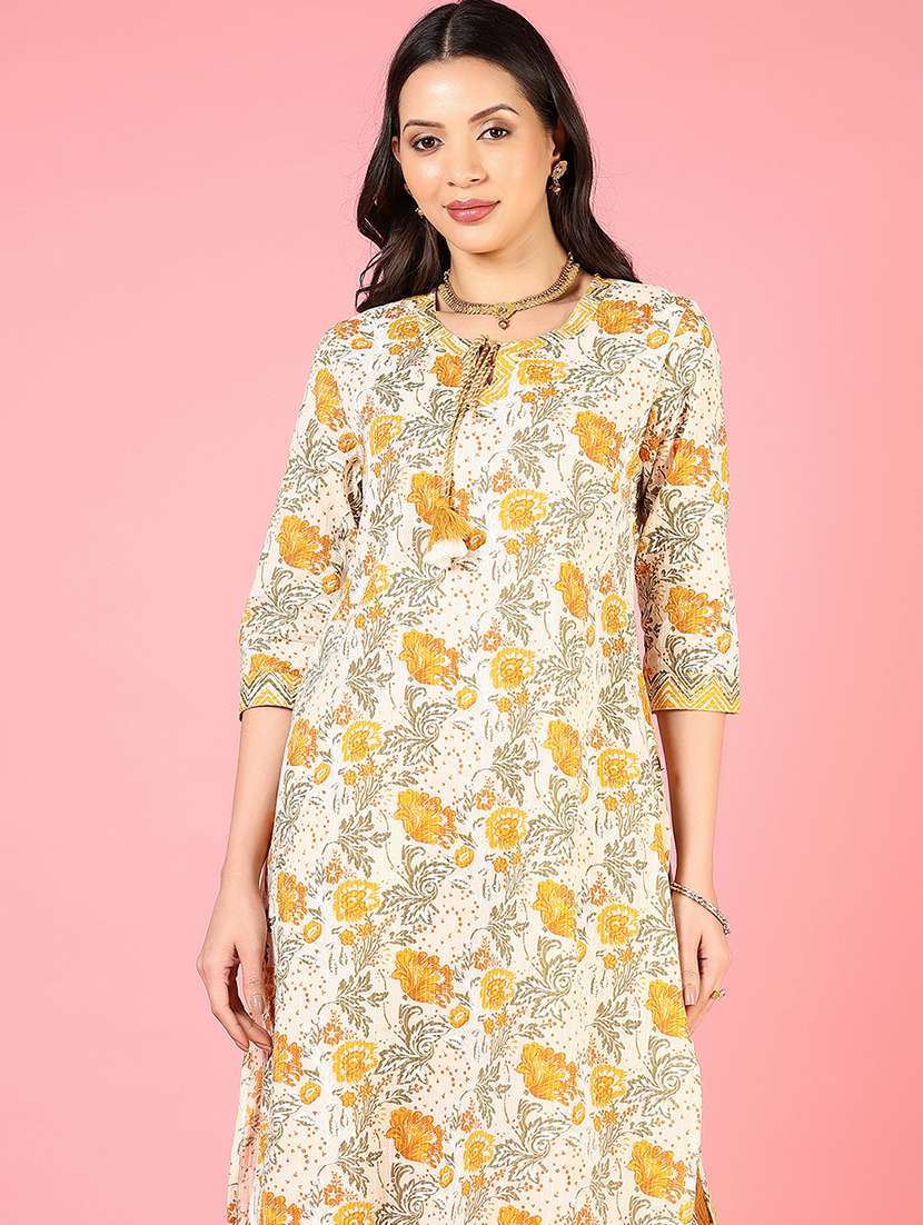 women floral three quarter sleeve kurta pant set - 22172007 -  Standard Image - 3