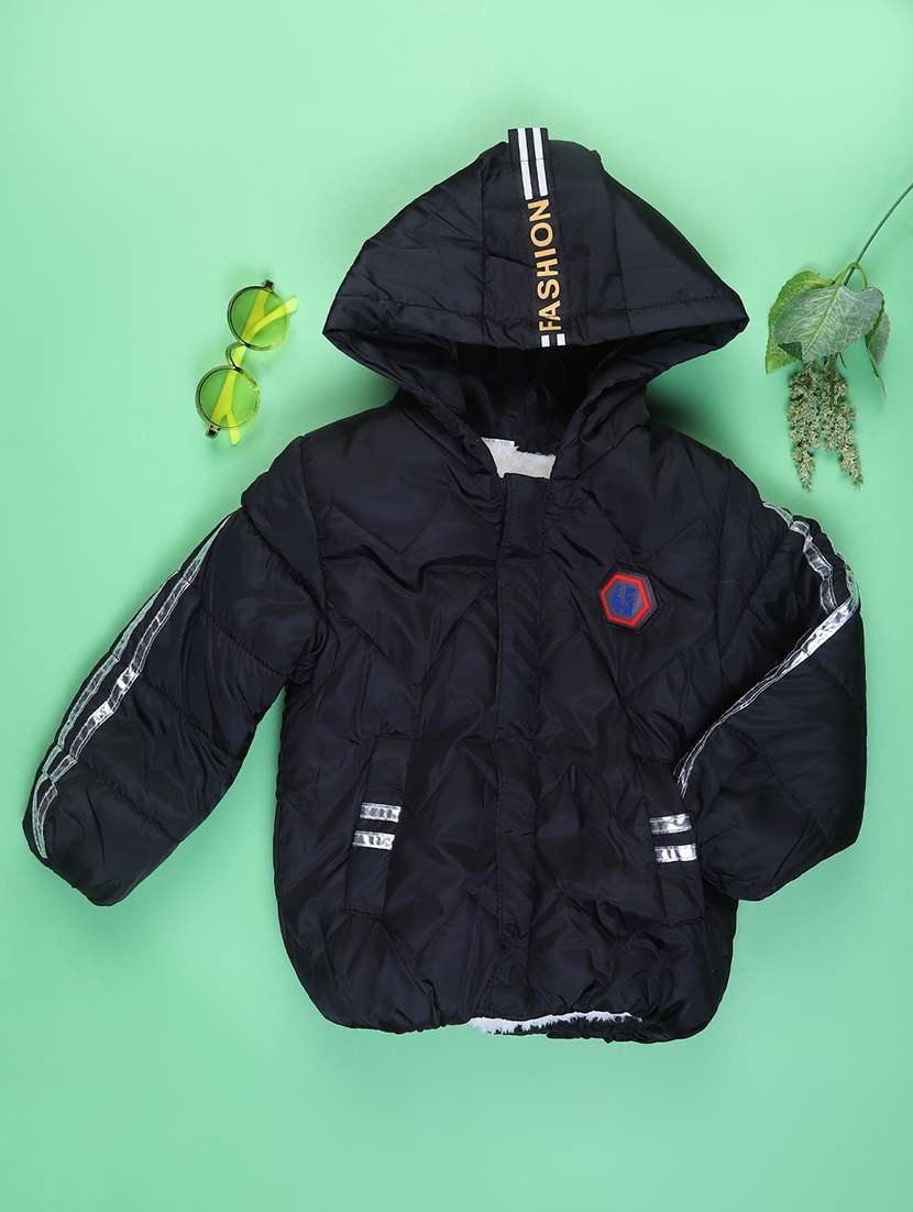 boys solid long sleve hooded quilted acket