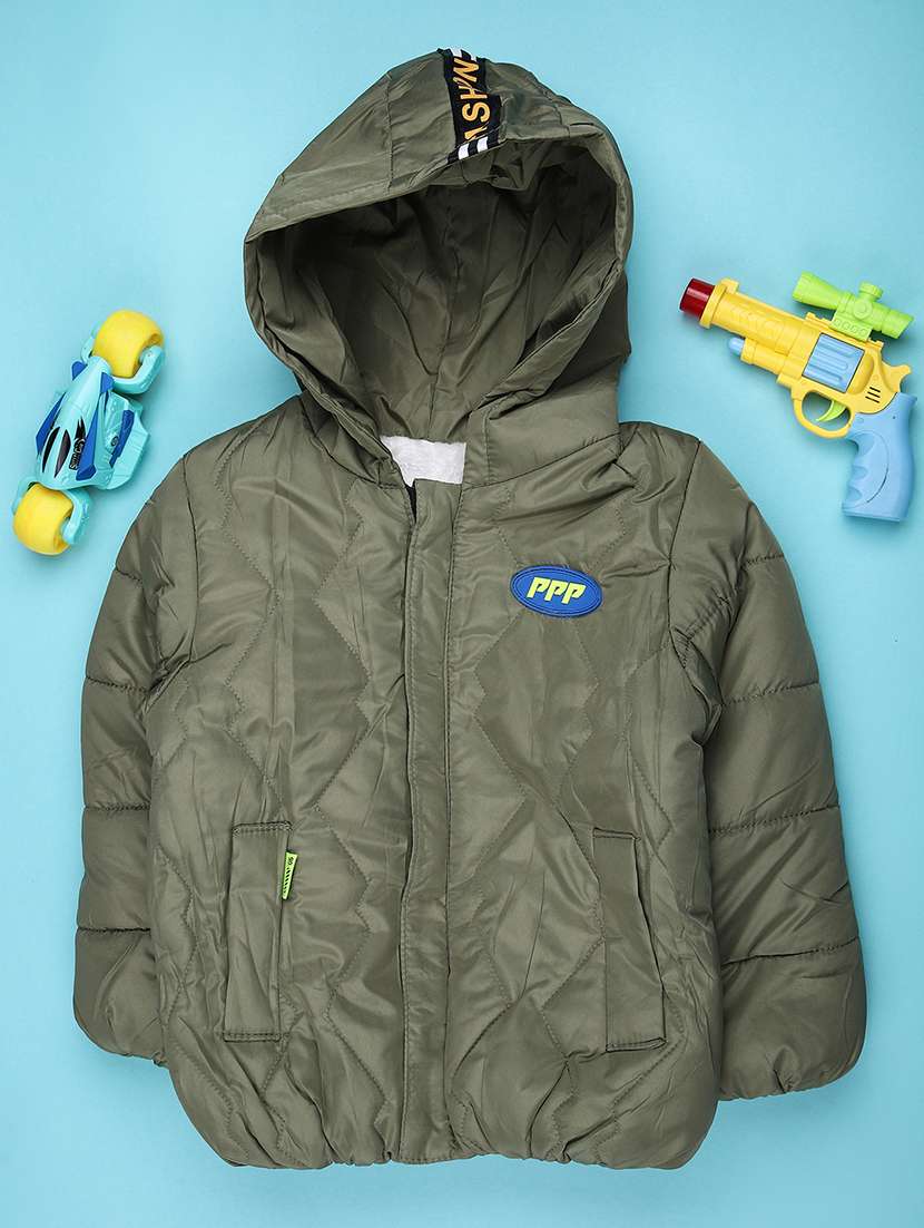 kids solid long sleeve hooded quilted jacket