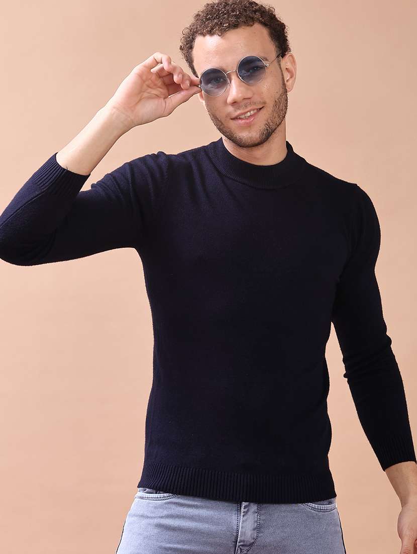 men solid long sleeve slim fit pullover 