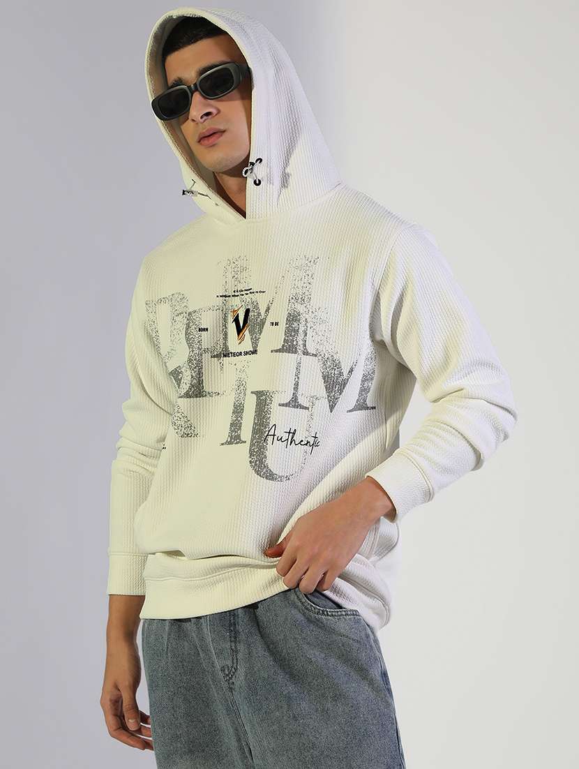 men printed long sleeve hooded sweatshirt