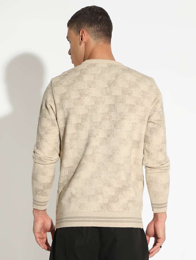 men beige self designed long sleeve pullover - 22173622 -  Standard Image - 3
