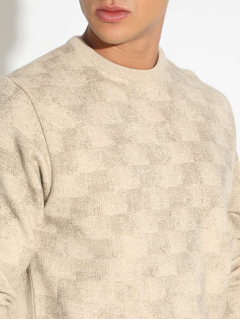 men beige self designed long sleeve pullover - 22173622 -  Standard Image - 5