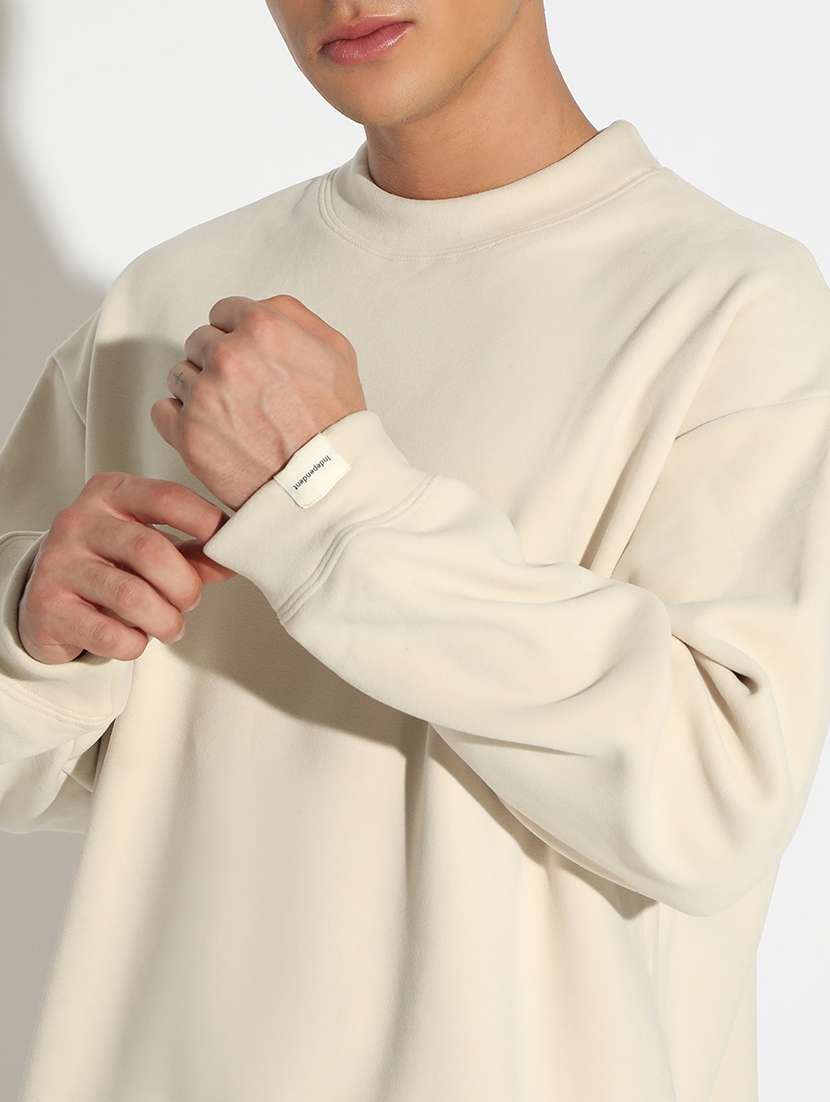 men cream solid long sleeve pullover - 22173623 -  Standard Image - 5