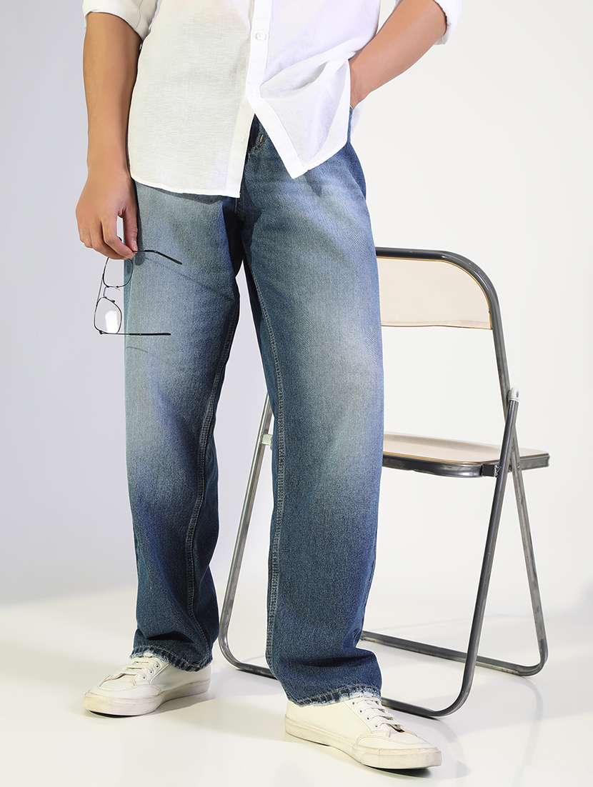 men solid mid rise baggy jean