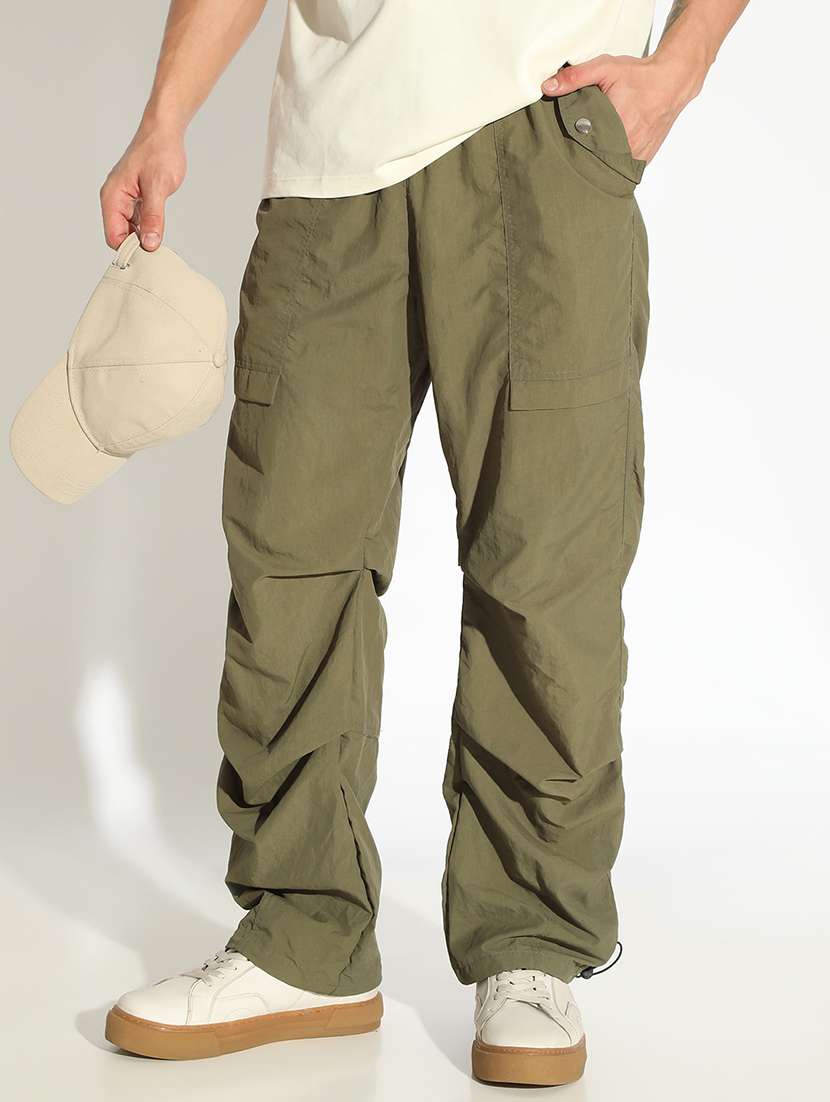 men solid mid rise relaxed fit parachute pants