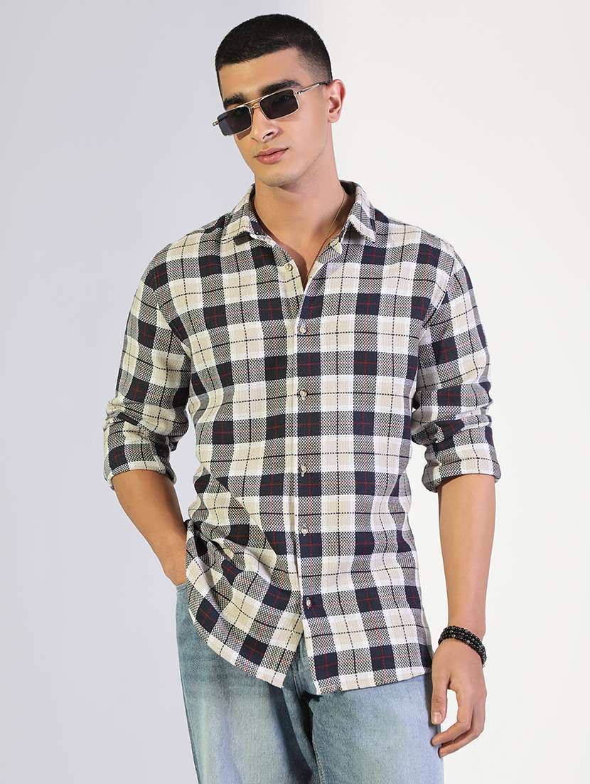 men checkered collared long sleeve shirt