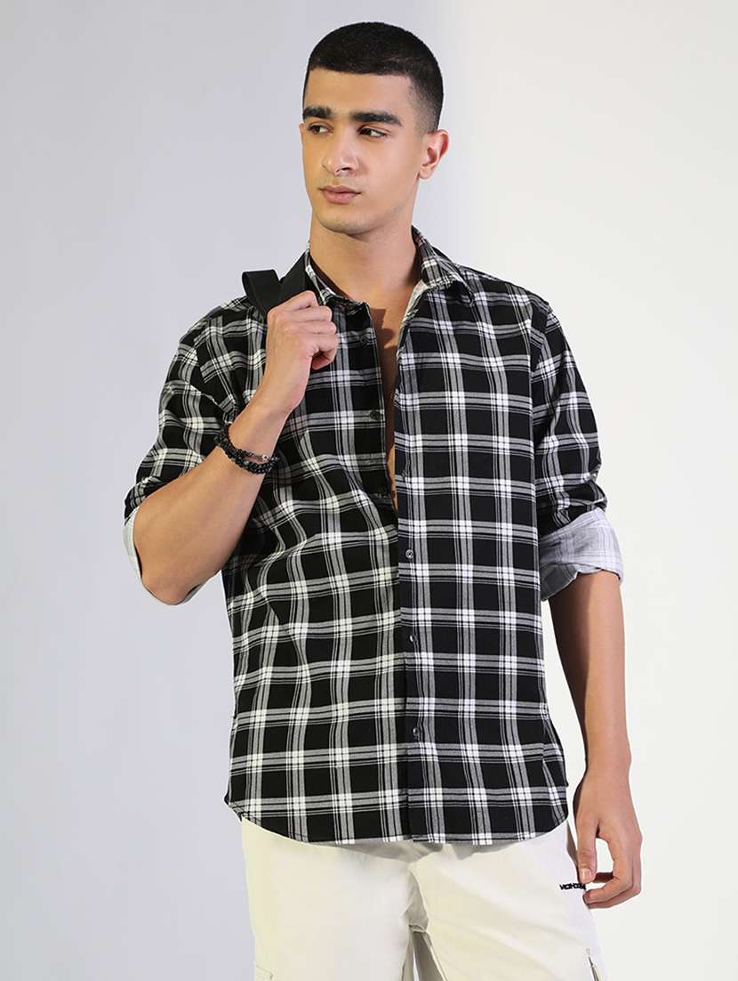 men checkered collared long sleeve shirt