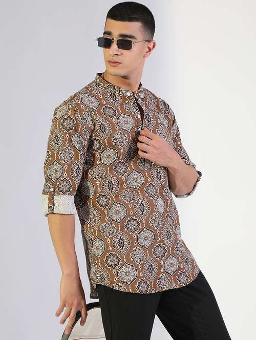 men printed long sleeve short kurta - 22173655 -  Standard Image - 0