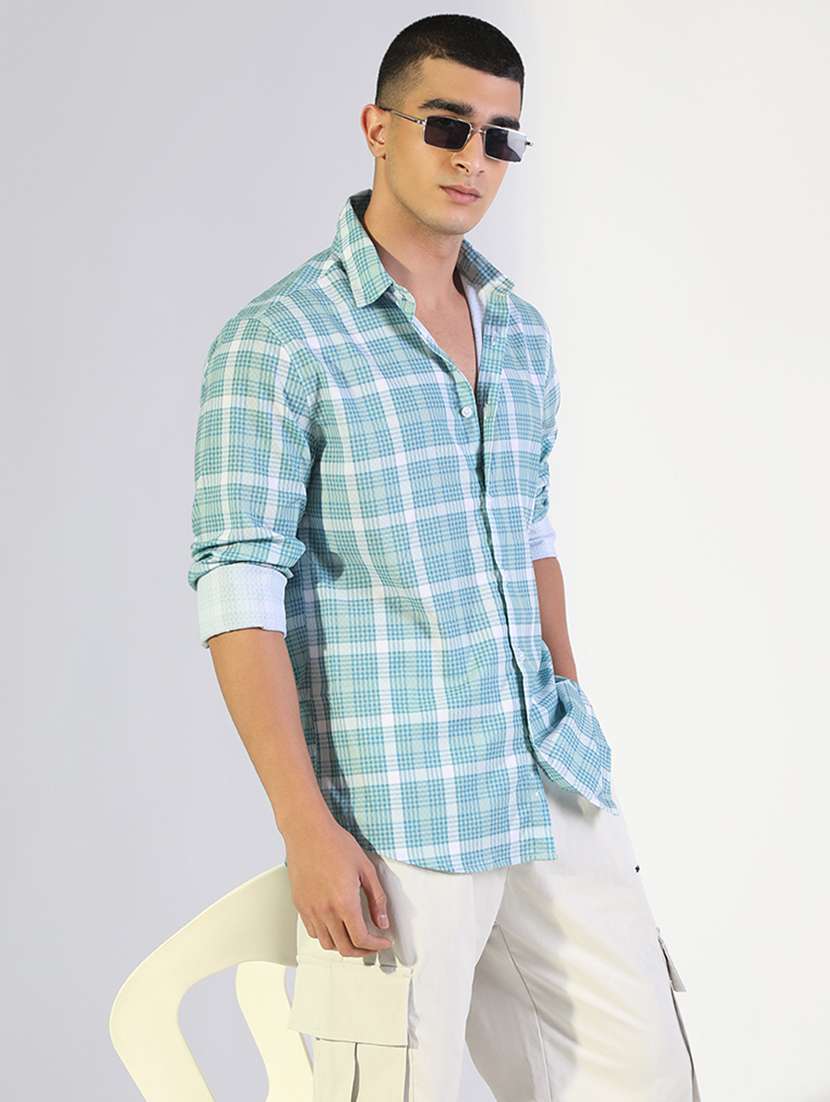 men checkered collared long sleeve shirt