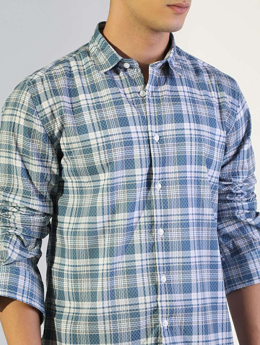 men checkered collared long sleeve shirt - 22173665 -  Standard Image - 5