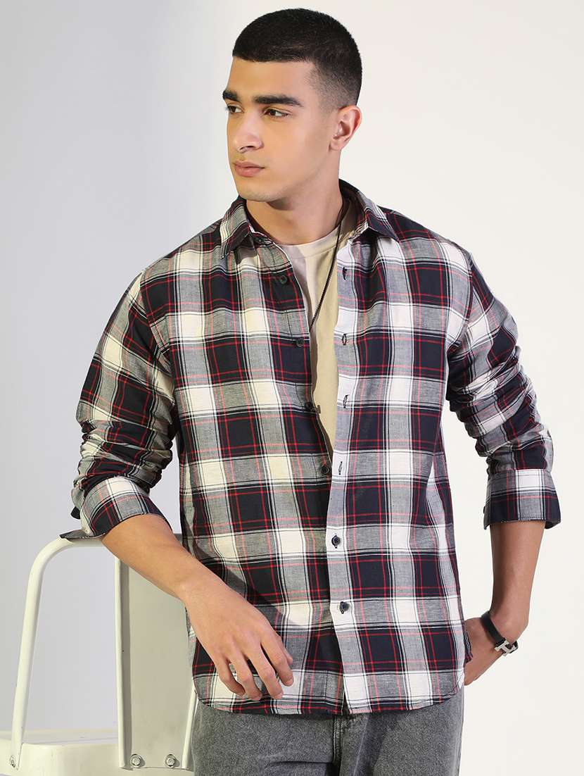 men checkered collared long sleeve shirt