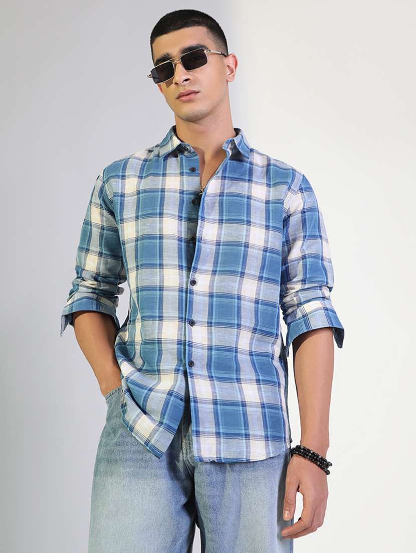 men checkered collared long sleeve shirt