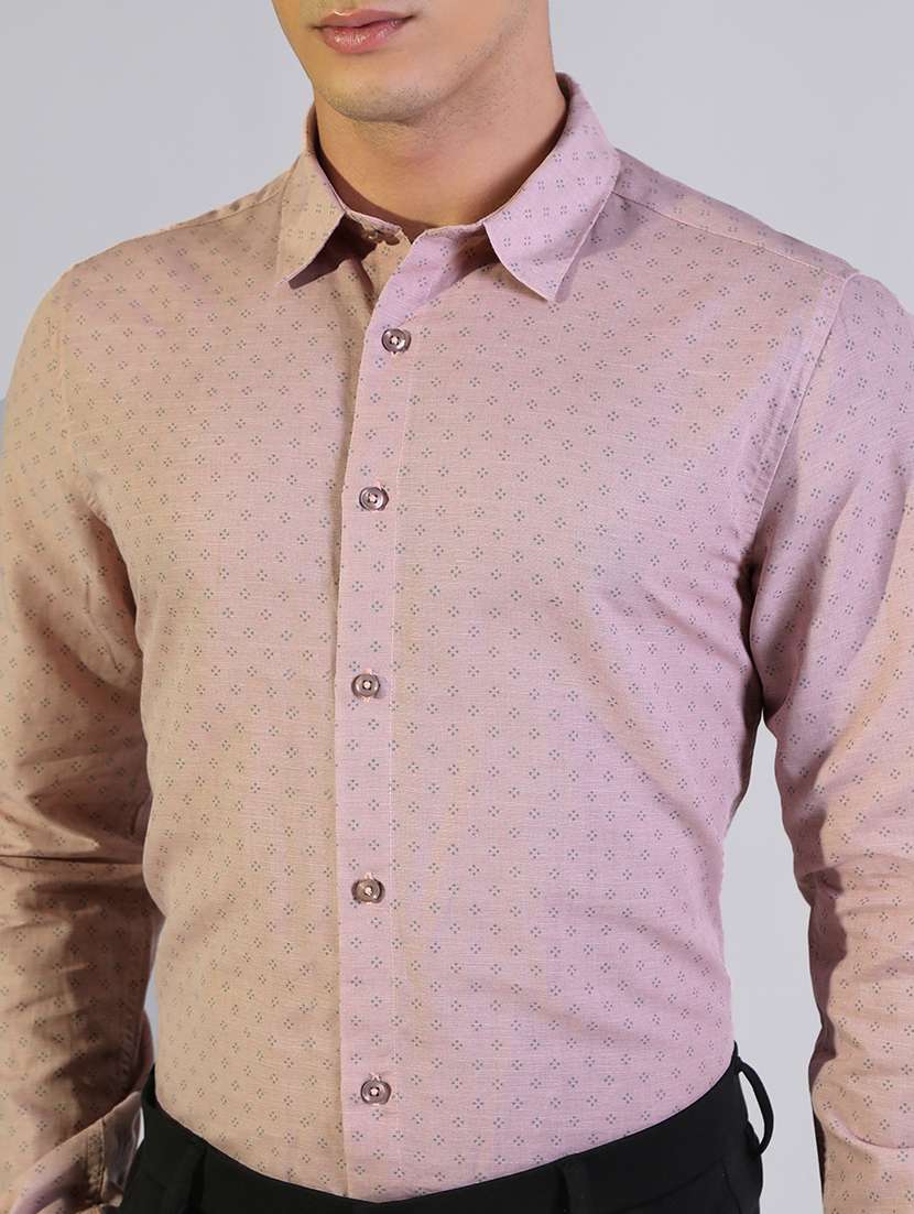 men micro print collared long sleeve shirt - 22173673 -  Standard Image - 5