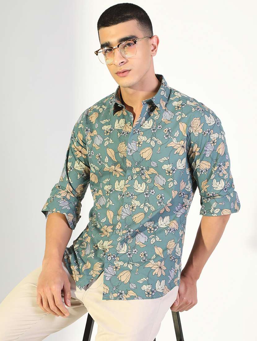 men printed collared long sleeve shirt