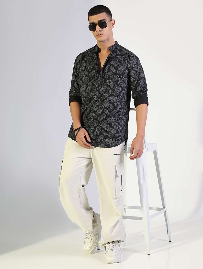 men printed mandarin colla lonrg sleeve shirt - 22173676 -  Standard Image - 3