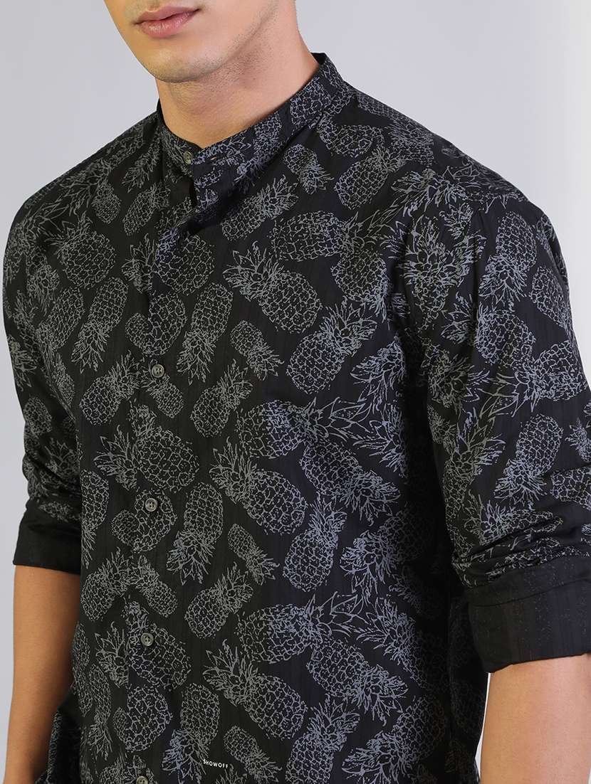 men printed mandarin colla lonrg sleeve shirt - 22173676 -  Standard Image - 5