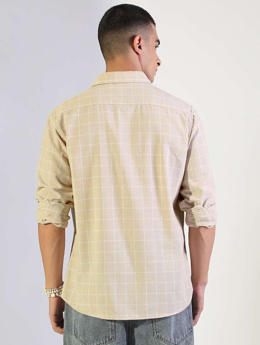 beige cotton windowpane check regular fit shirt - 22173679 -  Standard Image - 3