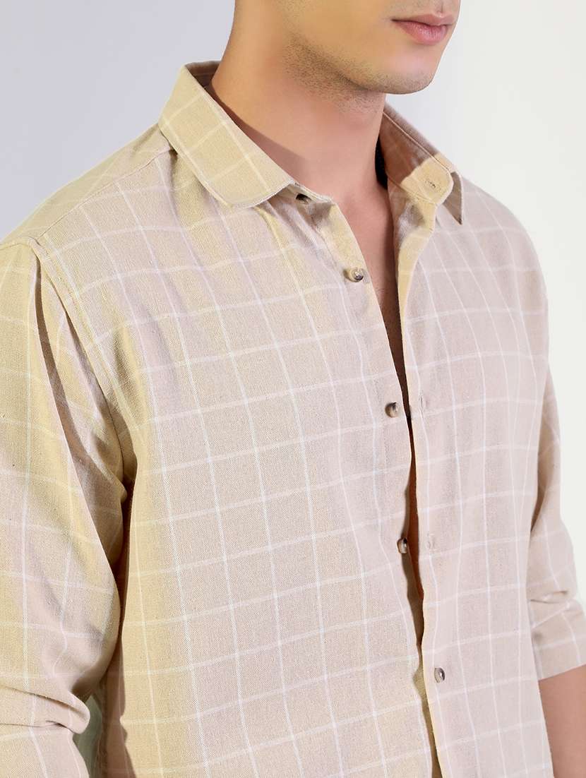 beige cotton windowpane check regular fit shirt - 22173679 -  Standard Image - 5